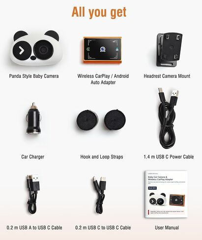 URVOLAX Baby Monitor Car Camera - Wireless Android Auto & CarPlay Adapter - Real-Time Rear Seat View on Factory Screen, 1080P Night Vision, 150° Wide Angle, Plug & Play for Families with Babies, Kids in Kuwait