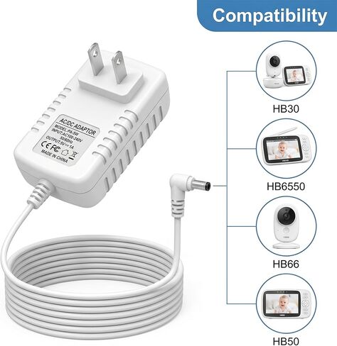 5V Charger for HelloBaby Monitor HB6550 HB30 HB66 HB50, White | Replacement for K05S050100U, 10FT Right Angle DC Barrel Adapter, Charging Cable, Fit for Parent Unit in Saudi Arabia