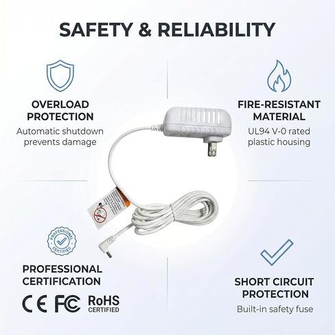 5V Charger for HelloBaby Monitor HB6550 HB30 HB66 HB50, White | Replacement for K05S050100U, 10FT Right Angle DC Barrel Adapter, Charging Cable, Fit for Parent Unit in Saudi Arabia