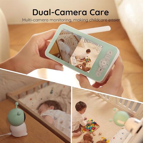 Boifun 2K Wifi Baby Monitor with 2 Cameras, Soothing Night Light, APP & 5" Split-screen Control, Motion/Cries/Noise/Customizable Alarm Zones Detect, Auto Tracking, PTZ, Humidity&Temperature Monitoring in Kuwait