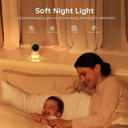 Boifun 2K Wifi Baby Monitor with 2 Cameras, Soothing Night Light, APP & 5" Split-screen Control, Motion/Cries/Noise/Customizable Alarm Zones Detect, Auto Tracking, PTZ, Humidity&Temperature Monitoring in Kuwait