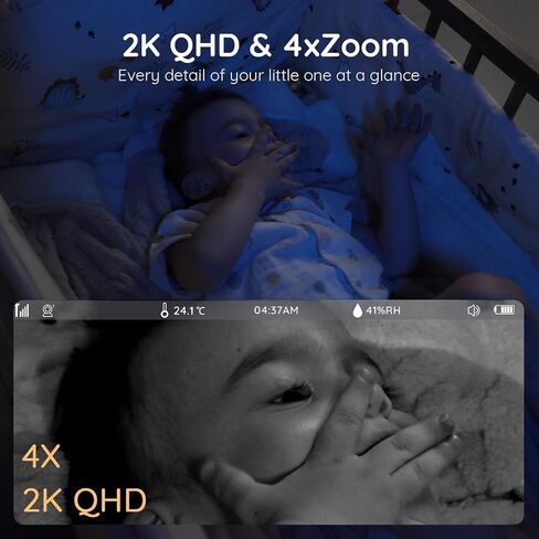Boifun 2K Wifi Baby Monitor with 2 Cameras, Soothing Night Light, APP & 5" Split-screen Control, Motion/Cries/Noise/Customizable Alarm Zones Detect, Auto Tracking, PTZ, Humidity&Temperature Monitoring in Kuwait