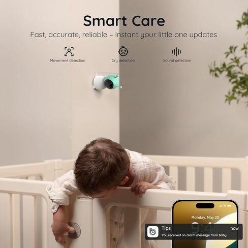 Boifun 2K Wifi Baby Monitor with 2 Cameras, Soothing Night Light, APP & 5" Split-screen Control, Motion/Cries/Noise/Customizable Alarm Zones Detect, Auto Tracking, PTZ, Humidity&Temperature Monitoring in Kuwait