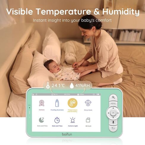Boifun 2K Wifi Baby Monitor with 2 Cameras, Soothing Night Light, APP & 5" Split-screen Control, Motion/Cries/Noise/Customizable Alarm Zones Detect, Auto Tracking, PTZ, Humidity&Temperature Monitoring in Kuwait