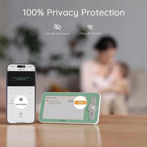 Boifun 2K Wifi Baby Monitor with 2 Cameras, Soothing Night Light, APP & 5" Split-screen Control, Motion/Cries/Noise/Customizable Alarm Zones Detect, Auto Tracking, PTZ, Humidity&Temperature Monitoring in Kuwait