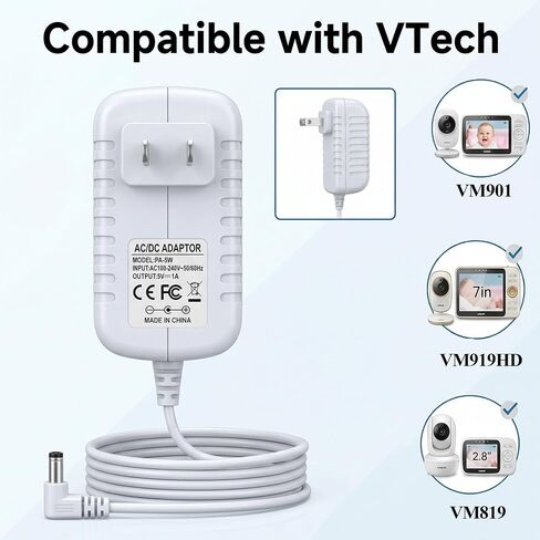 for VTech Baby Monitor 5V Charger for VM901 VM919HD Handheld Screen | Replacement for VM901 VM919HD VM919-2HD Parent Unit,NOT for Baby Unit Camera, 10FT Charger in Kuwait