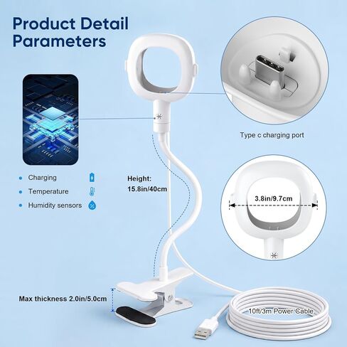 Baby Monitor Stand for Nanit Pro/Plus,Flexible Gooseneck Clip Mount with USB C Charger Mount and 10FT Cable for Baby Monitor Camera, Nanit Travel Stand Without Tool or Wall Damage(Camera not Included) in Kuwait