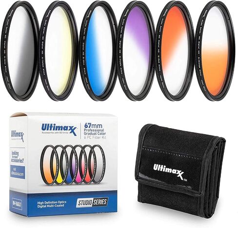 Ultimaxx 67MM 6PC Gradual Color Lens Filter Accessory Kit Compatible with EF 35mm f/2 is USM Lens, EF 70-200mm f/4L USM Lens, Nikon AF-S NIKKOR 28mm f/1.8G Lens, and More in Kuwait