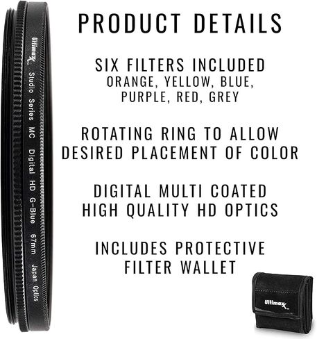Ultimaxx 67MM 6PC Gradual Color Lens Filter Accessory Kit Compatible with EF 35mm f/2 is USM Lens, EF 70-200mm f/4L USM Lens, Nikon AF-S NIKKOR 28mm f/1.8G Lens, and More in Kuwait