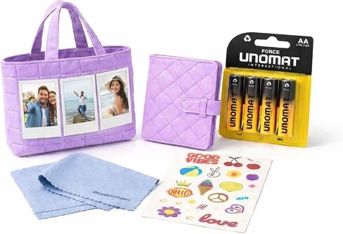 Fujifilm Instax Holiday Accessories Bundle – Lilac Purple Tote Bag & Mini Photo Album, Sticker Sheet, AA Battery Pack (4), BluebirdSales Microfiber Cleaning Cloth in Kuwait