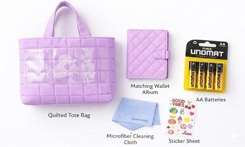 Fujifilm Instax Holiday Accessories Bundle – Lilac Purple Tote Bag & Mini Photo Album, Sticker Sheet, AA Battery Pack (4), BluebirdSales Microfiber Cleaning Cloth in Kuwait