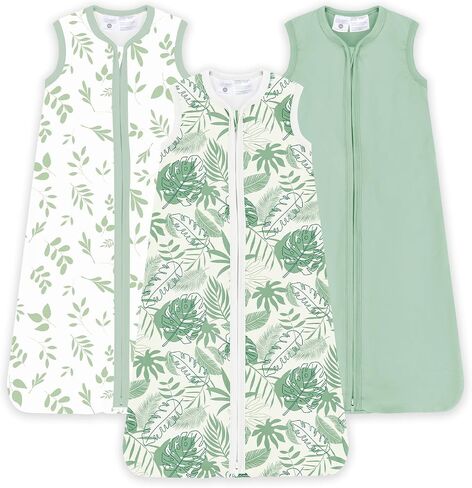 Baby Sleep Sack 0.5 TOG, Lightweight 3-Pack, L, 15-24 Months, Green Leaf | 95% Polyester, 5% Spandex, soft stretch fabric, roomy hip area, 2-way zipper for easy diaper changes, ideal for warm rooms in Kuwait
