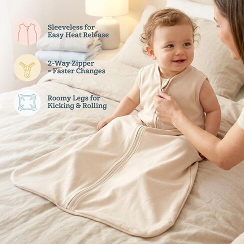 Baby Sleep Sack 0.5 TOG, Lightweight 3-Pack, L, 15-24 Months, Green Leaf | 95% Polyester, 5% Spandex, soft stretch fabric, roomy hip area, 2-way zipper for easy diaper changes, ideal for warm rooms in Kuwait