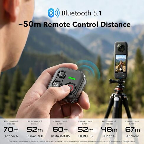 Bluetooth Remote Control for DJI Osmo 360, Osmo Action 6/5 Pro/4, for insta360 GO Ultra/GO 3S/X5/X4/X3/Ace - 164ft Range, Compatible with iPhone 12-17 Pro Max, Hero 8-13, Android Phones in Kuwait