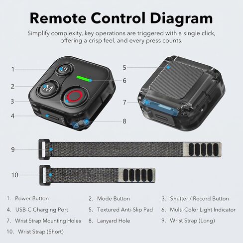 Bluetooth Remote Control for DJI Osmo 360, Osmo Action 6/5 Pro/4, for insta360 GO Ultra/GO 3S/X5/X4/X3/Ace - 164ft Range, Compatible with iPhone 12-17 Pro Max, Hero 8-13, Android Phones in Kuwait