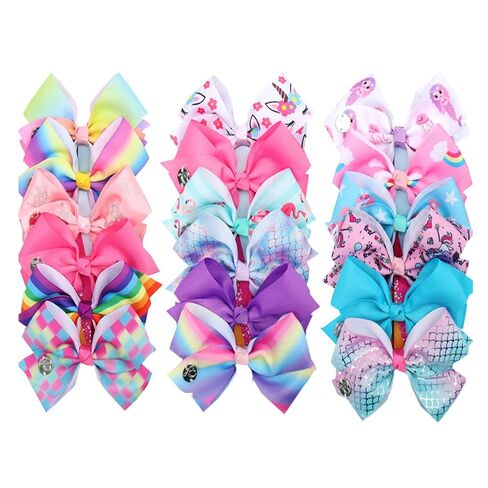 18pcs Hair Bows for Girls - 5 Inch Large Bow Alligator Clips for Girls Unicorn Rainbow Ribbon Colorful Hair Accessories for Toddler Teens Kids(18PCS) in Kuwait