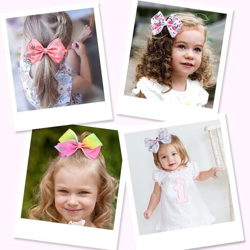 18pcs Hair Bows for Girls - 5 Inch Large Bow Alligator Clips for Girls Unicorn Rainbow Ribbon Colorful Hair Accessories for Toddler Teens Kids(18PCS) in Kuwait