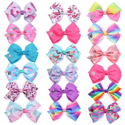 18pcs Hair Bows for Girls - 5 Inch Large Bow Alligator Clips for Girls Unicorn Rainbow Ribbon Colorful Hair Accessories for Toddler Teens Kids(18PCS) in Kuwait
