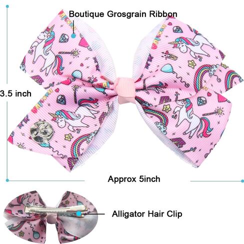 18pcs Hair Bows for Girls - 5 Inch Large Bow Alligator Clips for Girls Unicorn Rainbow Ribbon Colorful Hair Accessories for Toddler Teens Kids(18PCS) in Kuwait