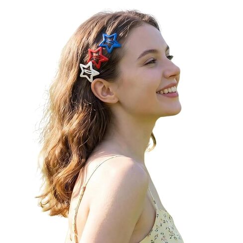 24 Pcs Star Hair Clips for Girls Red Blue White Colorful Metal Non-Slip Snap Hair Clips in Kuwait