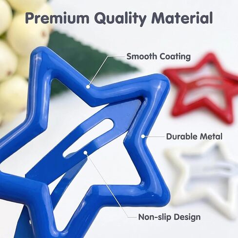24 Pcs Star Hair Clips for Girls Red Blue White Colorful Metal Non-Slip Snap Hair Clips in Kuwait