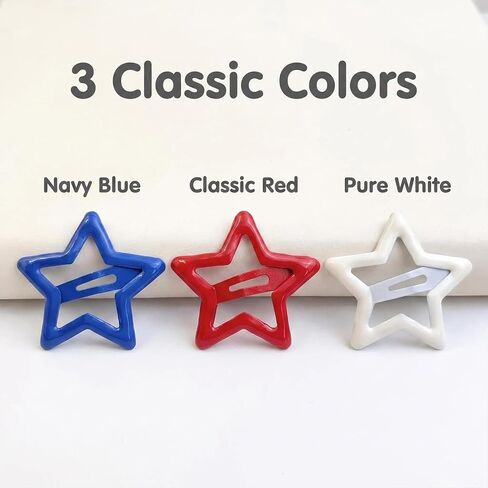 24 Pcs Star Hair Clips for Girls Red Blue White Colorful Metal Non-Slip Snap Hair Clips in Kuwait