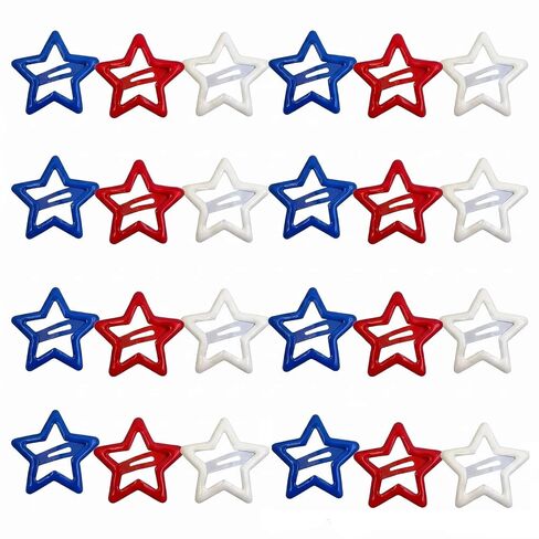 24 Pcs Star Hair Clips for Girls Red Blue White Colorful Metal Non-Slip Snap Hair Clips in Kuwait