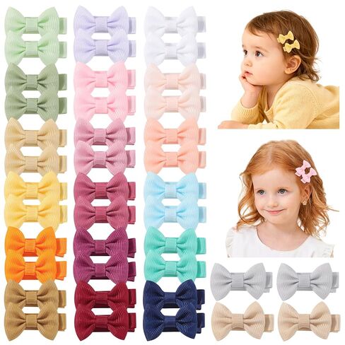 YHXX YLEN 40PCS Baby Girl Clips, 1.4" Mini Baby Hair Bows Grosgrain Ribbon Baby Clips for Fine Hair, Fully Lined Tiny Barrettes Baby Hair Accessories for Infants Toddlers in Kuwait