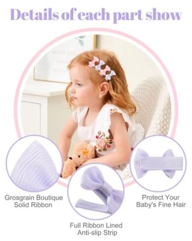 YHXX YLEN 40PCS Baby Girl Clips, 1.4" Mini Baby Hair Bows Grosgrain Ribbon Baby Clips for Fine Hair, Fully Lined Tiny Barrettes Baby Hair Accessories for Infants Toddlers in Kuwait