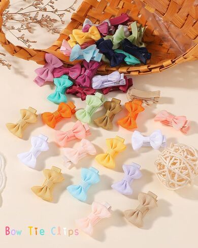 YHXX YLEN 40PCS Baby Girl Clips, 1.4" Mini Baby Hair Bows Grosgrain Ribbon Baby Clips for Fine Hair, Fully Lined Tiny Barrettes Baby Hair Accessories for Infants Toddlers in Kuwait