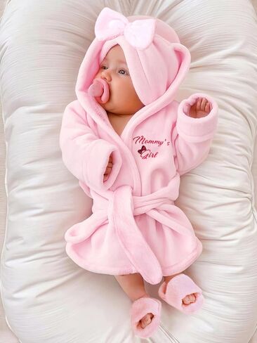 Newborn Girl Photoshoot Bathrobe Outfits Infant Robe Bath Towel with Slippers Set Newborn Photography Props（1-3M） in Kuwait
