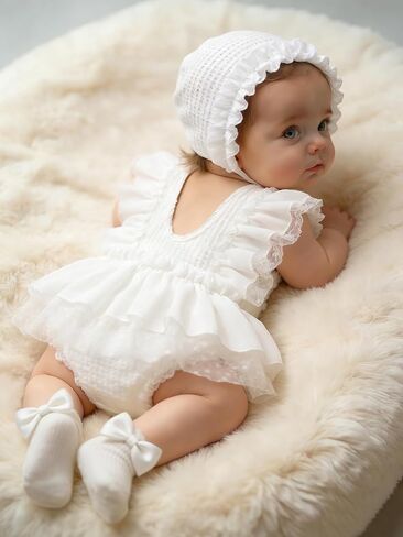 Ylsteed Newborn Girl Photoshoot Outfits Lace Newborn Photography Outfits Girl Photo Props for Newborn Girl Elastic Romper with Headband Baby Elegant Gorgeous Photography Outfit in Kuwait