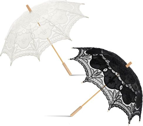 Beeveer 2 Pack Bride Groom Lace Parasol Umbrella Vintage Wedding Bridal Umbrella for Decoration Photo Tea Party Women's Clothing Wedding 1920s Party in Kuwait