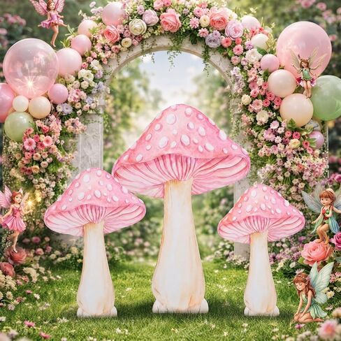 Junkin 3 Set Giant Mushroom Decor Wonderland Party Decorations 25'' 22'' 18'' Fairy Garden Cutouts Photo Props Large Spotted Mushroom Standees Enchanted Forest Backdrop for Indoor Outdoor(Purple) in Kuwait
