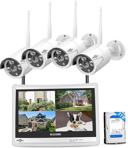 Hiseeu [24/7 Recording Home Security Camera System, No Subscription, 4K NVR with 3MP Corded Plug-in Powered Outdoor Bullet Cameras, 2.4G/5G Wireless WiFi Connection, 1TB HDD, Night Vision, IP65 in Kuwait