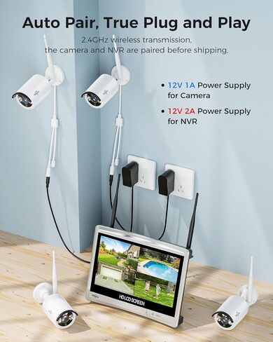 Hiseeu [24/7 Recording Home Security Camera System, No Subscription, 4K NVR with 3MP Corded Plug-in Powered Outdoor Bullet Cameras, 2.4G/5G Wireless WiFi Connection, 1TB HDD, Night Vision, IP65 in Kuwait