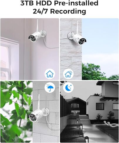 Hiseeu [24/7 Recording Home Security Camera System, No Subscription, 4K NVR with 3MP Corded Plug-in Powered Outdoor Bullet Cameras, 2.4G/5G Wireless WiFi Connection, 1TB HDD, Night Vision, IP65 in Kuwait