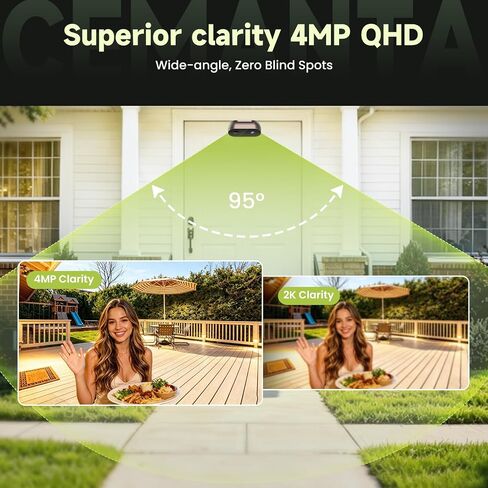 2K Indoor/Outdoor Security Camera, Wireless Doorcam for Home Surveillance, Free Cloud Storage, 2.4G/5Ghz WiFi, 2-Way Talk, AI Human Detection, Tamper-Proof, Compatible with Alexa in Kuwait