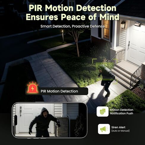 2K Indoor/Outdoor Security Camera, Wireless Doorcam for Home Surveillance, Free Cloud Storage, 2.4G/5Ghz WiFi, 2-Way Talk, AI Human Detection, Tamper-Proof, Compatible with Alexa in Kuwait