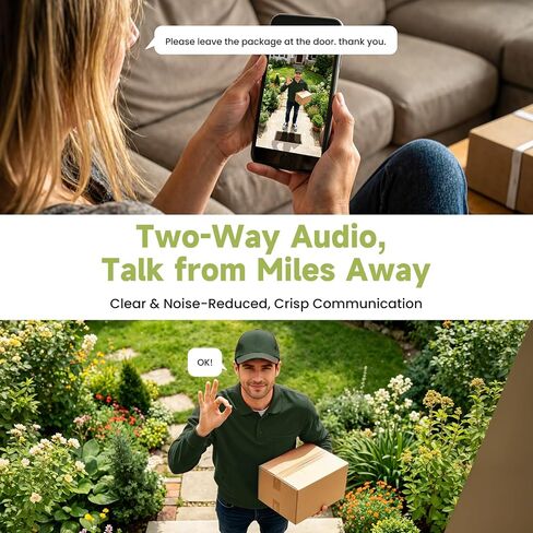 2K Indoor/Outdoor Security Camera, Wireless Doorcam for Home Surveillance, Free Cloud Storage, 2.4G/5Ghz WiFi, 2-Way Talk, AI Human Detection, Tamper-Proof, Compatible with Alexa in Kuwait