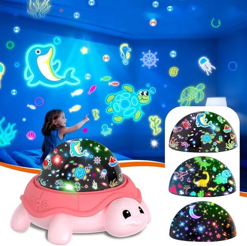 Turtle Kids Night Light,Toys for Boys 3-8 Years Old Starry Sky Projector Light,360 Rotation,4 LED Bulbs,16 Light Colors Variable,USB Cable Powered,Ceiling Light for Kids Bedroom in Kuwait