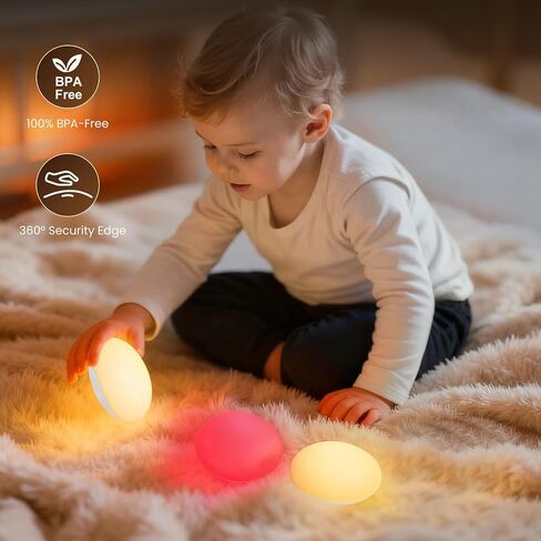 Baby Night Light | Egg Light for Nursery | Eye Caring Red Light | Soft Silicone BPA-Free, Dimmable, for Kids New Mom Breastfeeding Diaper Change, 1/3/6 H Timer, Warm White/Amber/Red Light in Kuwait