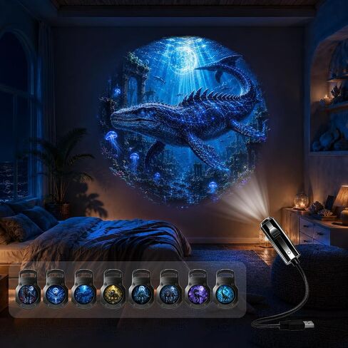 Jurassic dinosaur pattern ambient projection decorative night light | Includes projected images of Triceratops, Ankylosaurus, Tyrannosaurus Rex, Mosasaurus, Pterodactyl, etc. in Kuwait