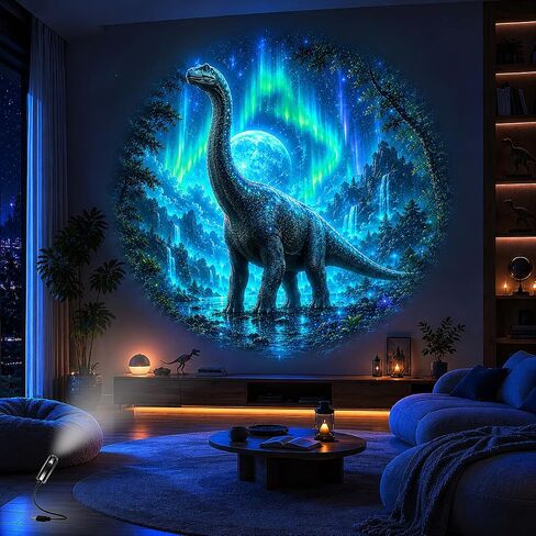 Jurassic dinosaur pattern ambient projection decorative night light | Includes projected images of Triceratops, Ankylosaurus, Tyrannosaurus Rex, Mosasaurus, Pterodactyl, etc. in Kuwait