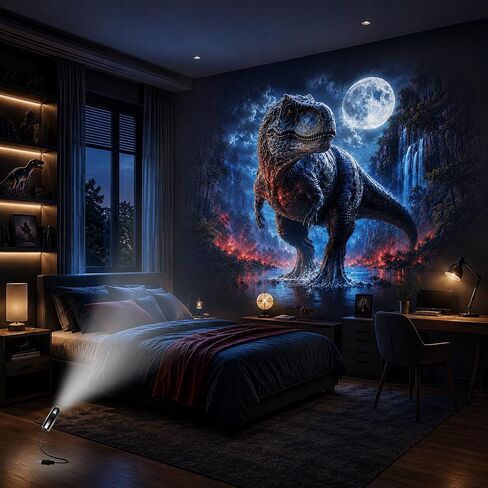 Jurassic dinosaur pattern ambient projection decorative night light | Includes projected images of Triceratops, Ankylosaurus, Tyrannosaurus Rex, Mosasaurus, Pterodactyl, etc. in Kuwait