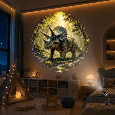 Jurassic dinosaur pattern ambient projection decorative night light | Includes projected images of Triceratops, Ankylosaurus, Tyrannosaurus Rex, Mosasaurus, Pterodactyl, etc. in Kuwait
