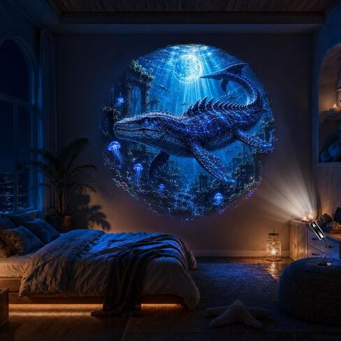 Jurassic dinosaur pattern ambient projection decorative night light | Includes projected images of Triceratops, Ankylosaurus, Tyrannosaurus Rex, Mosasaurus, Pterodactyl, etc. in Kuwait