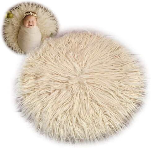 Zeroest Newborn Photography Faux Fur Rug | 24.8" Round Blanket for Baby Photoshoot Photo Prop Basket Filler Posing Stuffer in Kuwait