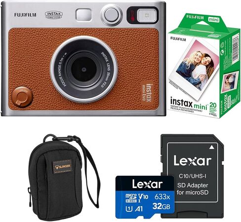 Fujifilm Instax Mini Evo Instant Film Camera, Black, Bundle with Fujifilm instax mini Instant Daylight Film Pack 20 Exposures, Slinger Alpine 2 Camera Bag, Lexar 32GB Memory Card w/SD Adapter in Kuwait