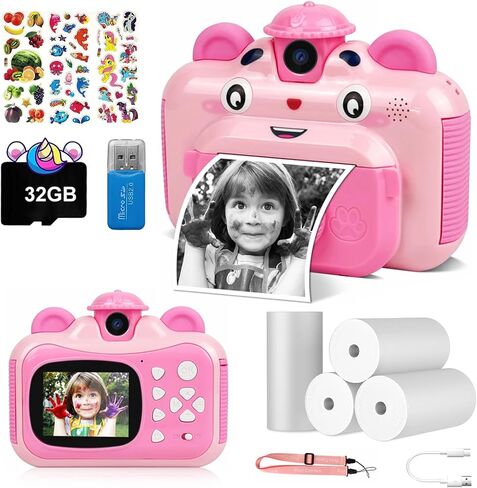 Instant Print Digital Camera for Kids, Toddler Camera, 20MP Selfie Video, Children's Toy, Christmas & Birthday Gift for 6-12 Year Old Girls & Boys, Pink in Kuwait